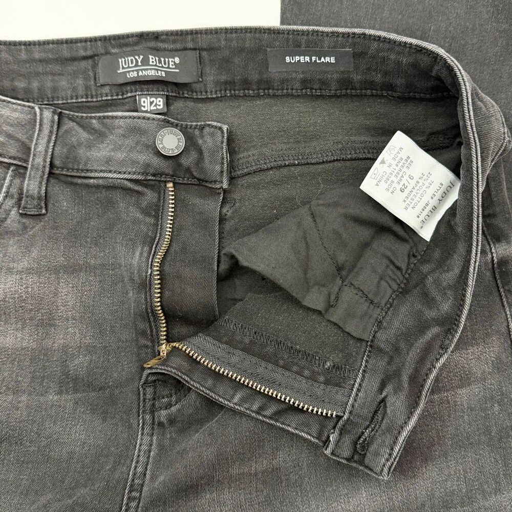 Judy Blue High Rise Super Flare Burnout Black Jeans with Stretch - US Juniors Si - Picture 4 of 8